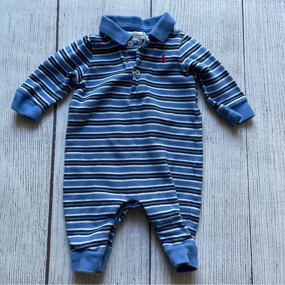 Ralph Lauren Blue Striped Long Sleeve Romper size 3 months